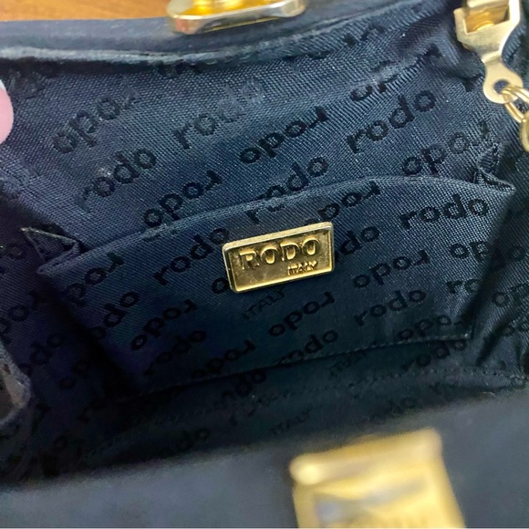 RODO VTG Rhinestones Black Satin Hard Case Evening Purse Handbag Clutch RARE* - Picture 3 of 13